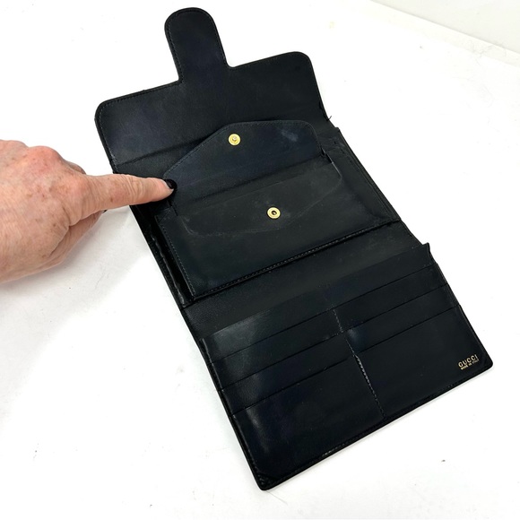 GUCCI horsebit black leather trifold vintage wallet, made in Italy - Picture 6 of 15
